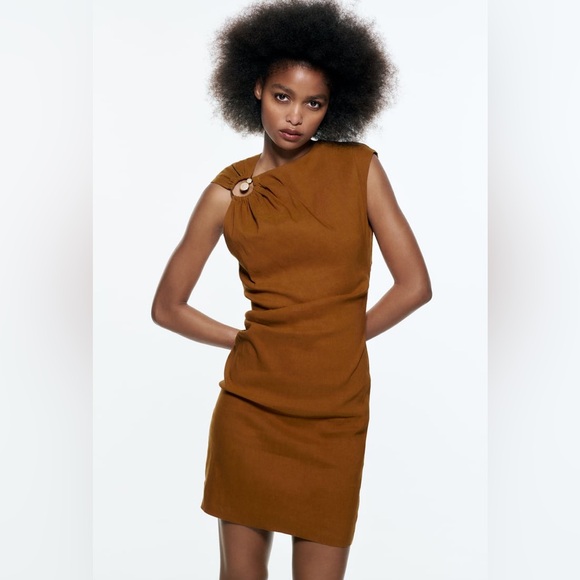 🍂🍁ZARA ELASTICIZED LINEN DRESS🍁🍂 - Picture 1 of 11